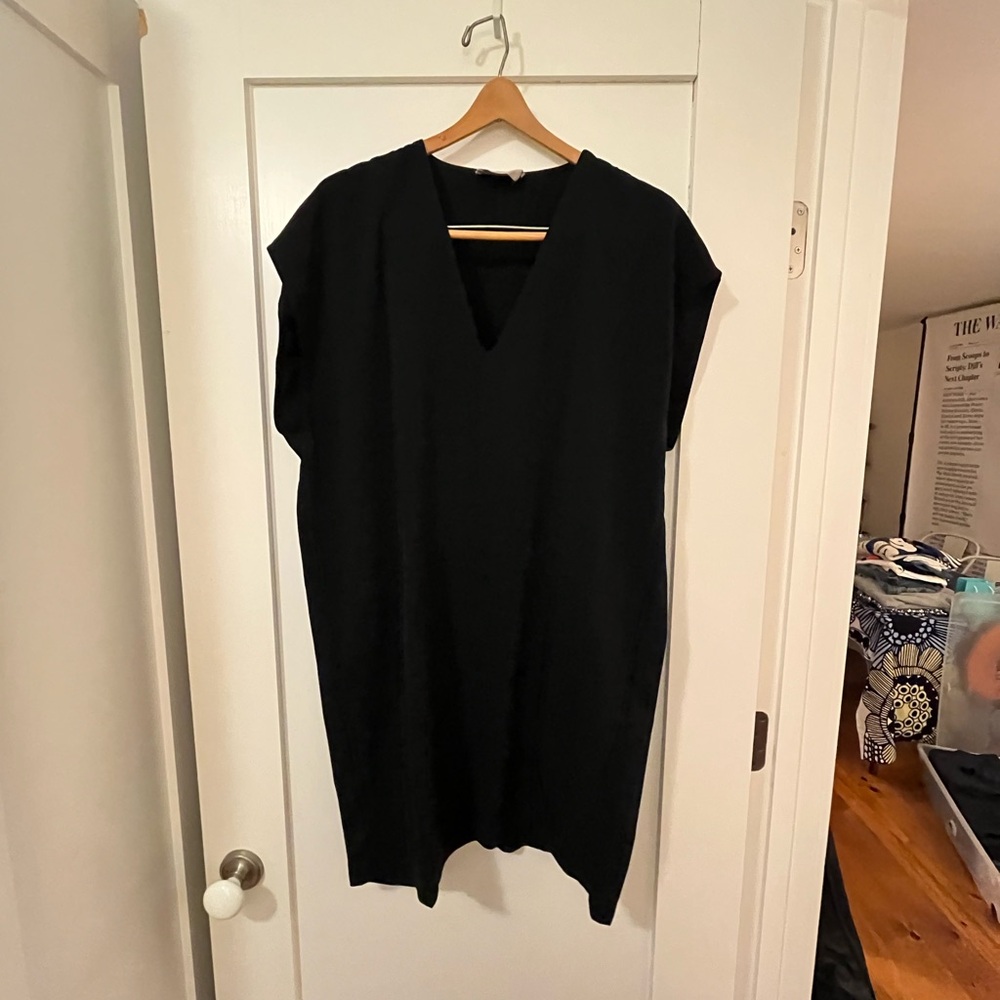 Everlane Black V-Neck Cocoon-style Dress